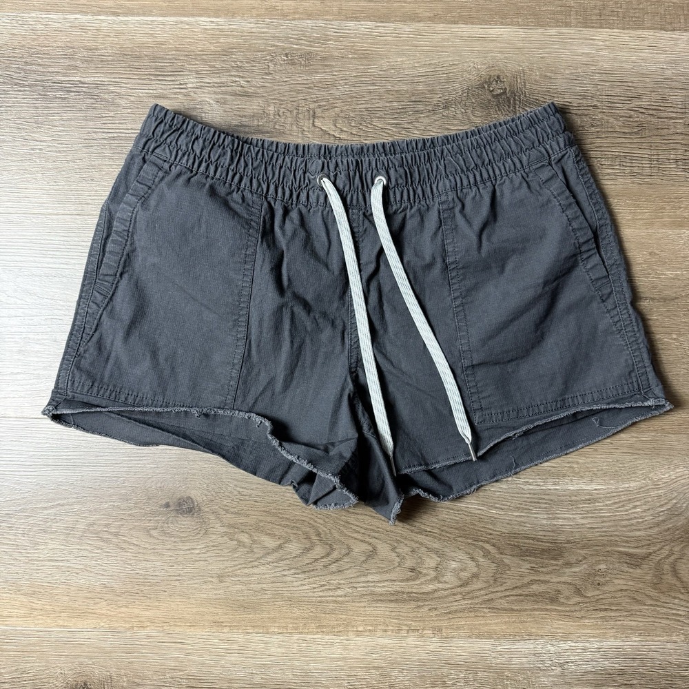 Vuori Ripstop Shorts Small Gray VW385 Drawstring Zip Pockets Logo Raw Hem